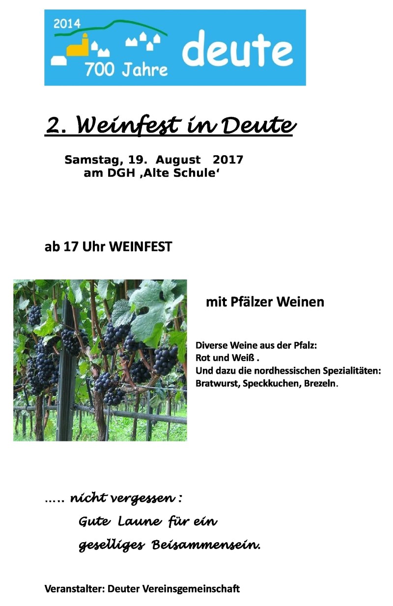 Deute DIN A4 Flyer Weinfest 2017 30.7.17