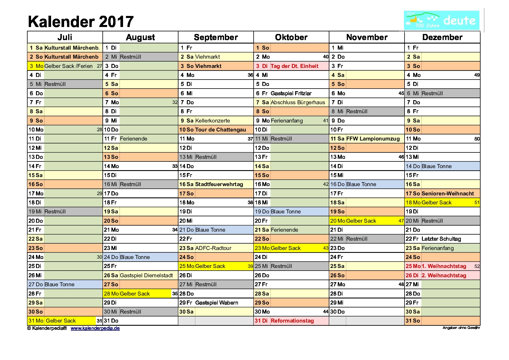 kalender deute 2017 querformat 2 seiten 2