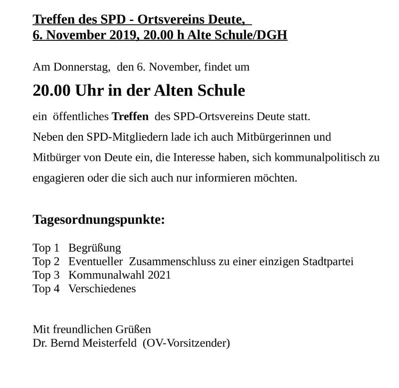 Deute Chattengaukurier Treffen des SPD 6.11.19