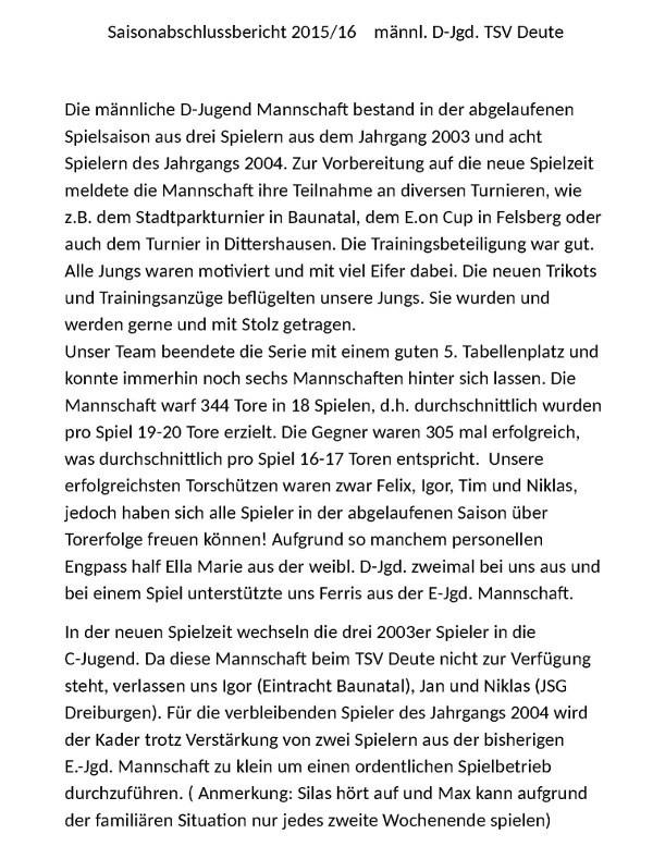 TSV Deute Handball D Jugend Abschlussbericht 001