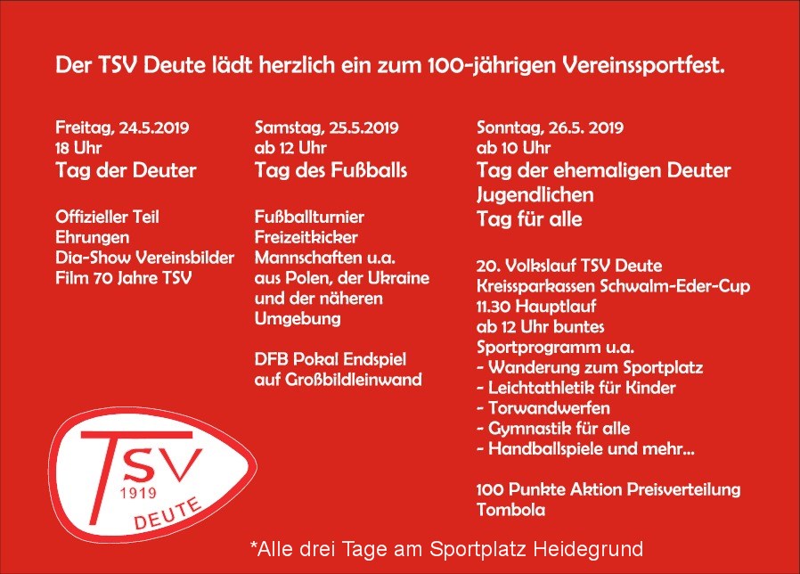 TSV Deute 100 Jahre Einladung 2