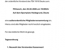 TSV Deute. Einladung zur außerord. Mitgliederversammlung