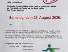 Aufruf zu Freizeitfussballturnier